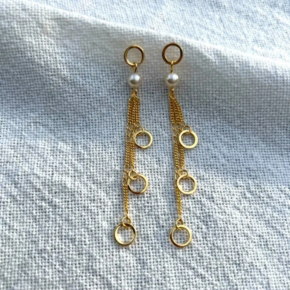 Gold Filled Pearl Dangling Earrings | Gold - Picture 2 of 4